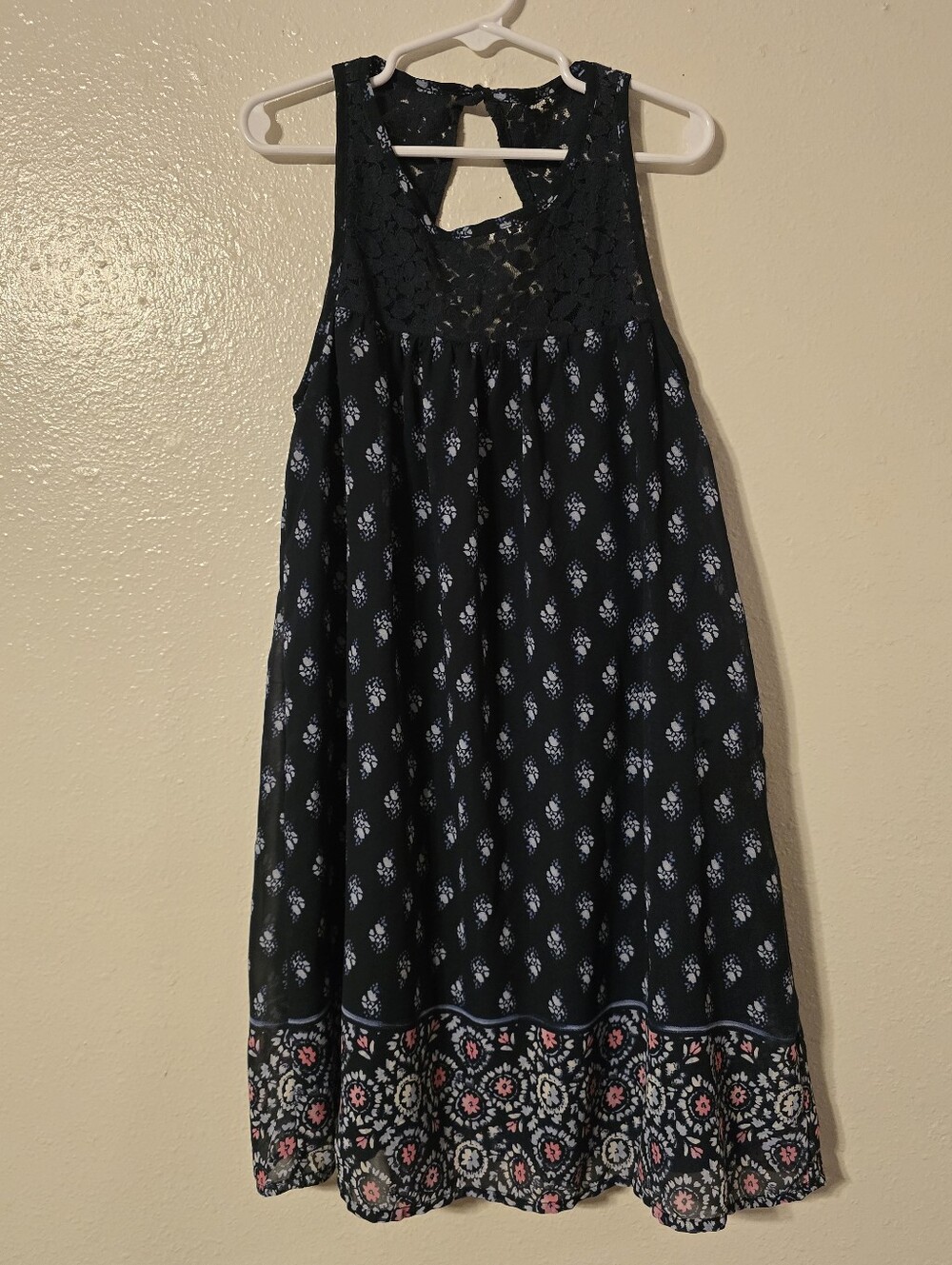 Abercrombie Kids Black Floral Lace Yoke Dress Size XS 8 Boho Swing